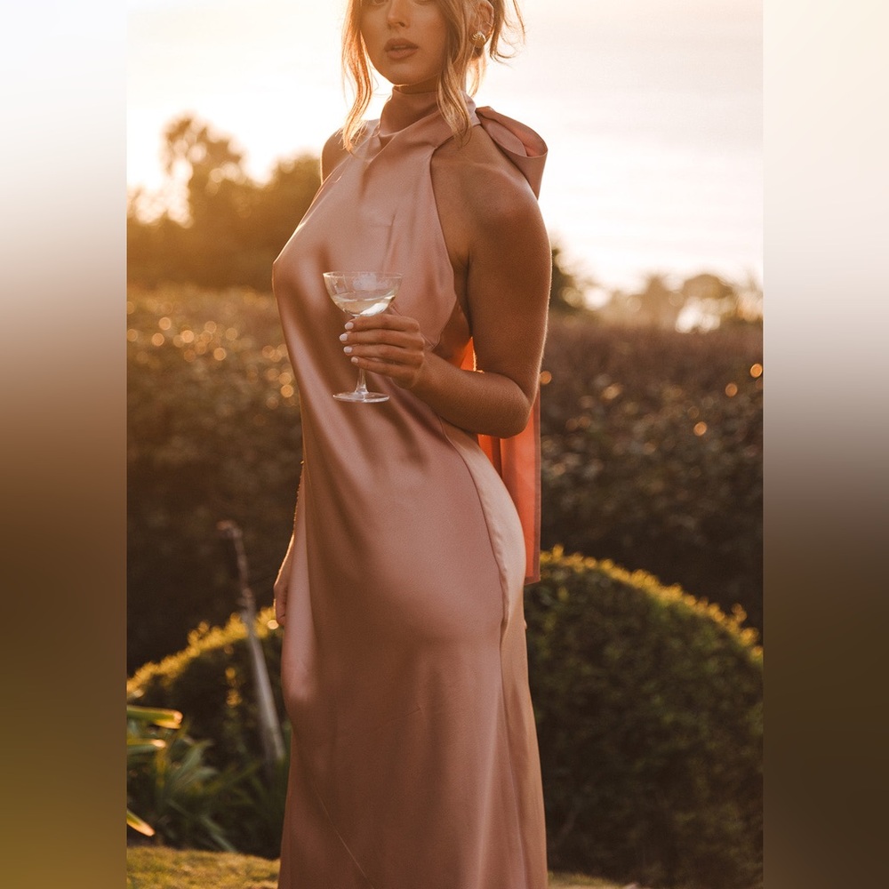 Show Me Your MuMu Satin Halter Dress in Rose Gold